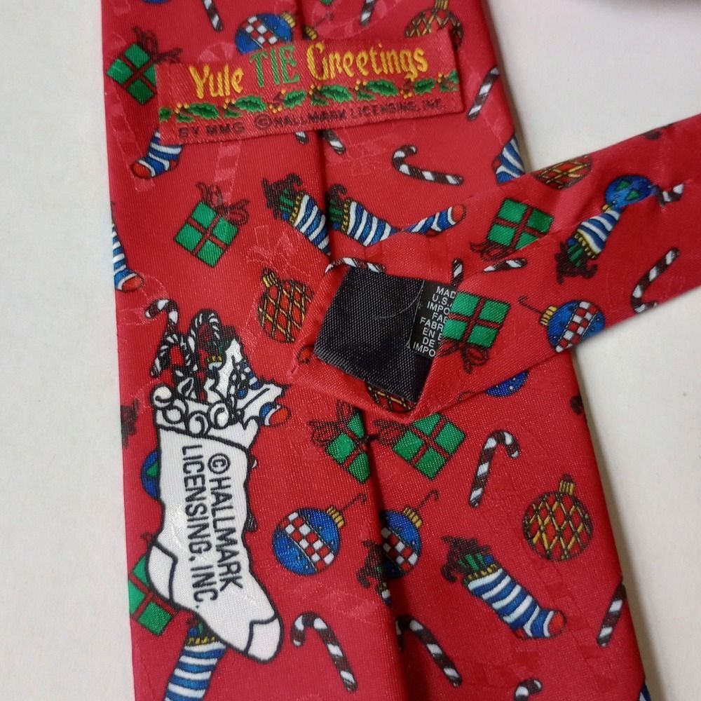 Hallmark Yule Tie Greetings Mens Red Christmas Stocking Ornament Tie By MMG USA - Picture 3 of 4